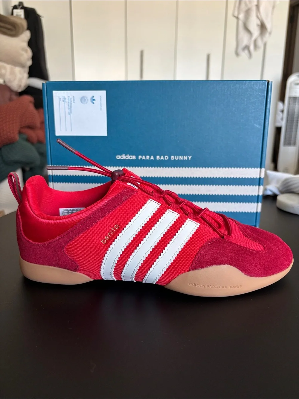 adidas Para Bad Bunny Red and White Low-Profile Sneakers - Picture 1 of 9